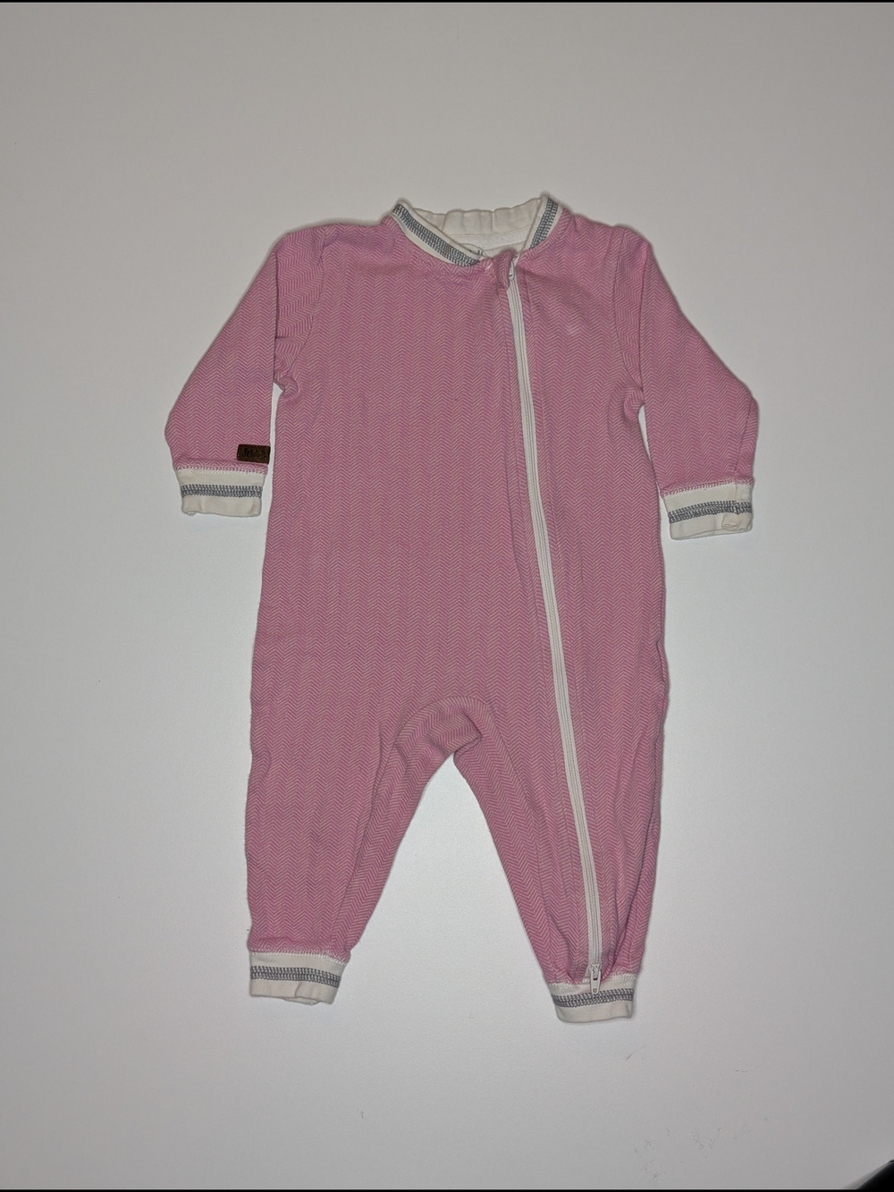 Pink Zip-Up Infant One-Piece Bodysuit with Contrast Trim